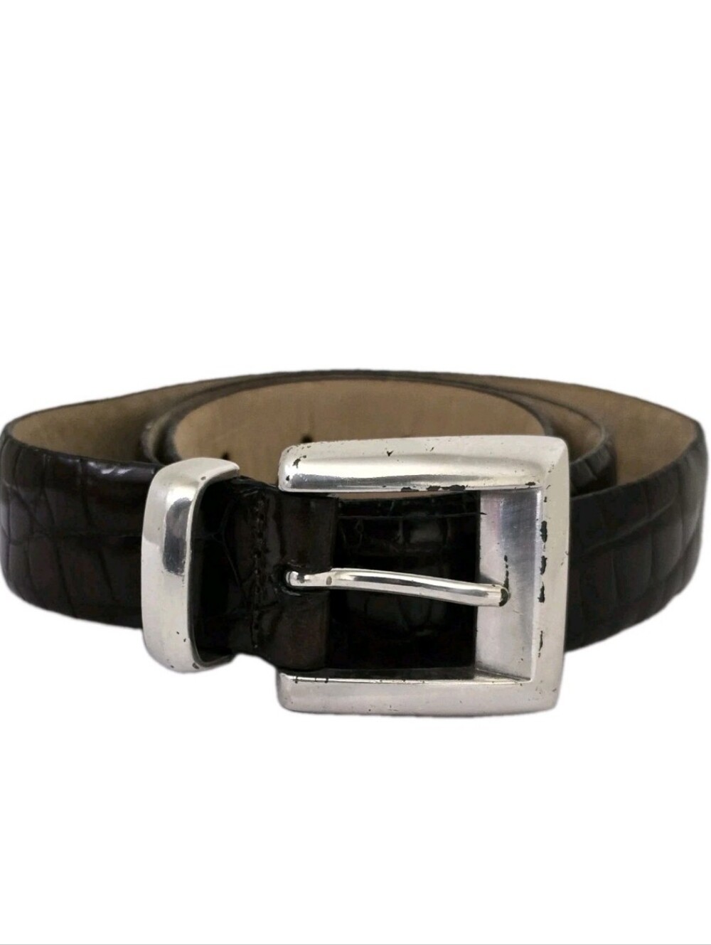 FOSSIL women's size Large Croco Embossed Cowhide Leather Dress Belt Brown